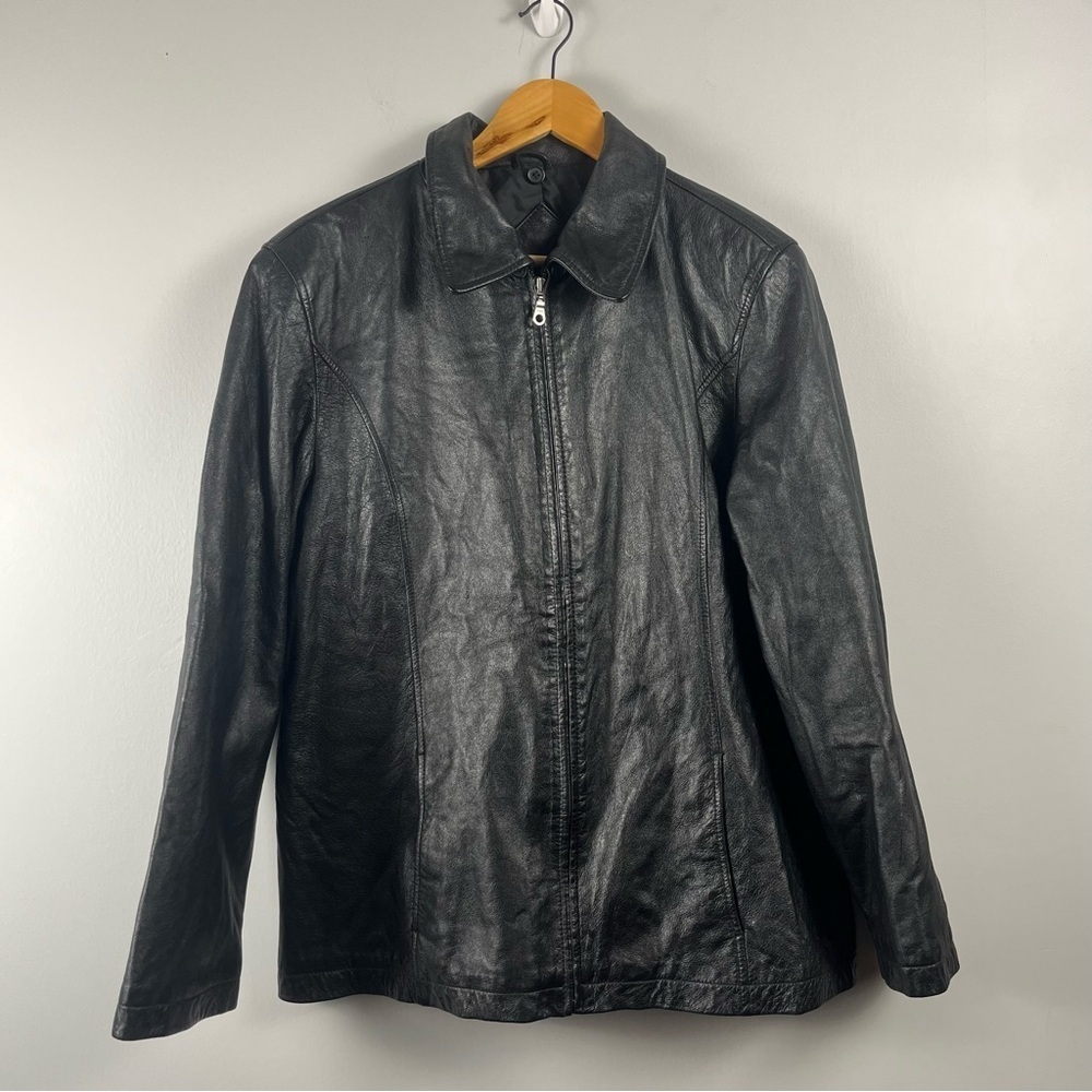 Outbrook 100% leather black full zip jacket women’s size large